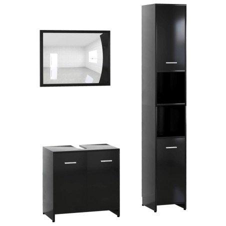 vidaXL Juego muebles de baño 3 pzas madera de ingeniería negro