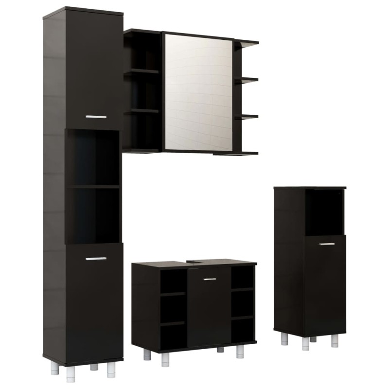 vidaXL Juego de muebles de baño 4 pzas madera ingeniería negro vidaXL Juego de muebles de baño 4 pzas madera ingeniería negro