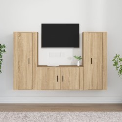vidaXL Set de muebles para TV 3 pzas madera contrachapada roble sonoma