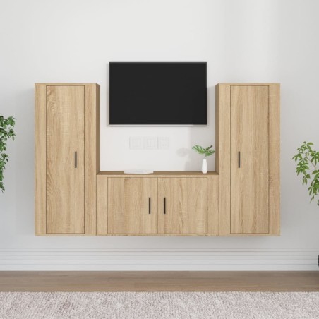 vidaXL Set de muebles para TV 3 pzas madera contrachapada roble sonoma