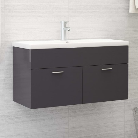 vidaXL Mueble con lavabo madera de ingeniería gris brillante