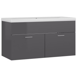 vidaXL Mueble con lavabo madera de ingeniería gris brillante