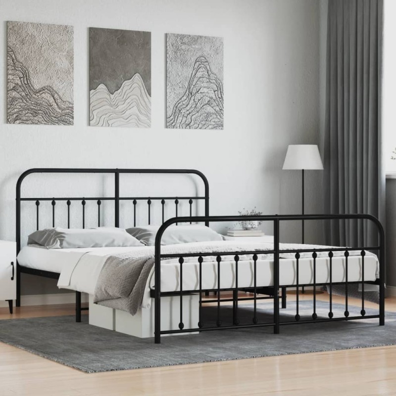 vidaXL Estructura de cama cabecero y pie de cama metal negro 160x200cm vidaXL Estructura de cama cabecero y pie de cama metal negro 160x200cm