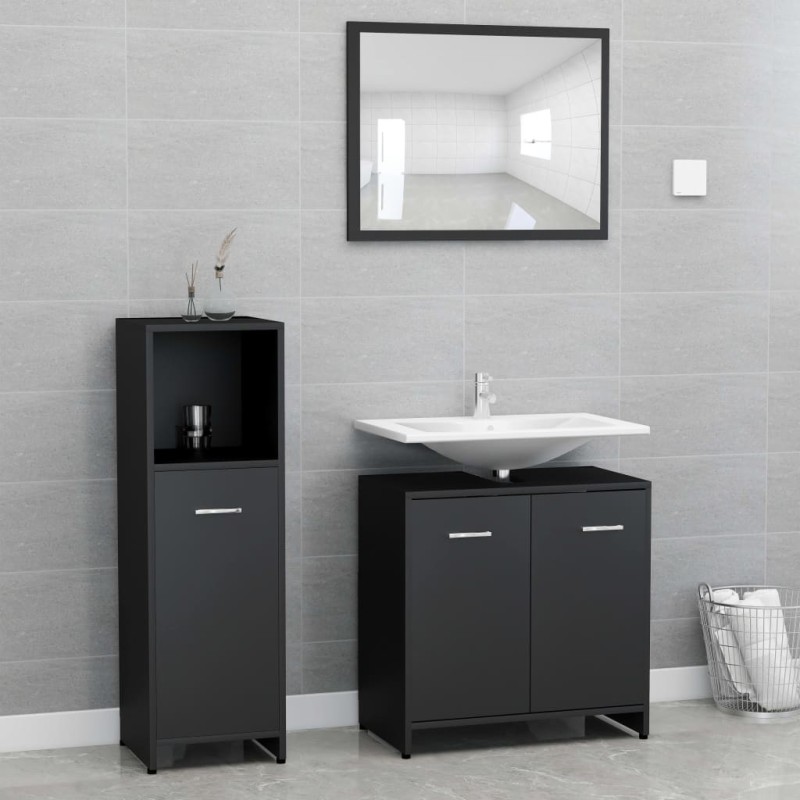 vidaXL Juego muebles de baño 3 pzas madera de ingeniería negro vidaXL Juego muebles de baño 3 pzas madera de ingeniería negro