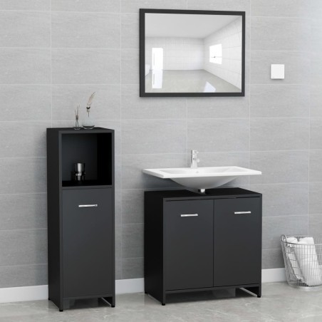 vidaXL Juego muebles de baño 3 pzas madera de ingeniería negro