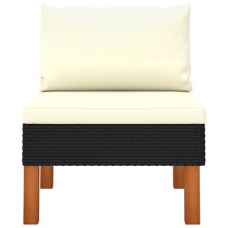 vidaXL Sofá central de ratán sintético y madera maciza de eucalipto
