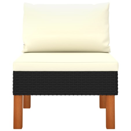 vidaXL Sofá central de ratán sintético y madera maciza de eucalipto