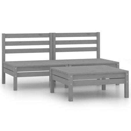 vidaXL Conjunto de muebles de jardín 3 piezas madera maciza pino gris