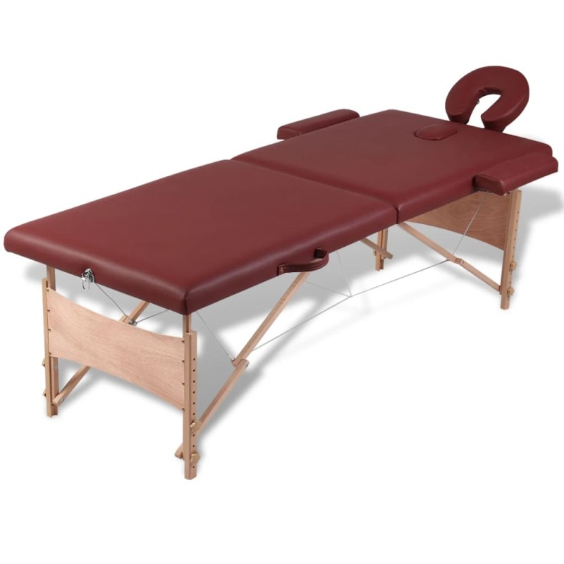 Mesa camilla de masaje de madera plegable de dos cuerpos rojos Mesa camilla de masaje de madera plegable de dos cuerpos rojos
