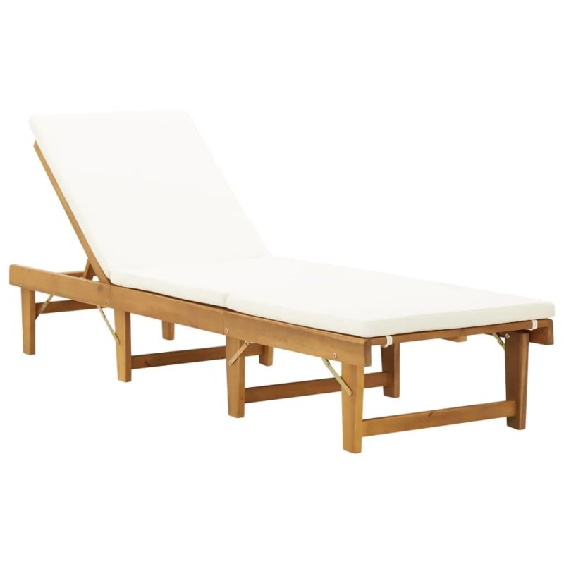 vidaXL Tumbona plegable con cojín madera maciza de acacia blancocrema vidaXL Tumbona plegable con cojín madera maciza de acacia blancocrema