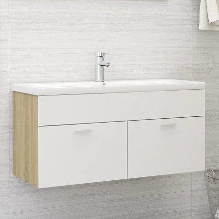 vidaXL Mueble con lavabo madera de ingeniería blanco y roble Sonoma