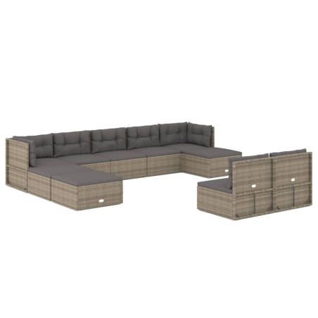 vidaXL Set de muebles de jardín 10 pzas y cojines ratán sintético gris