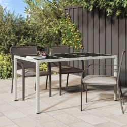 vidaXL Mesa jardín vidrio templado ratán sintético 150x90x75 cm blanco