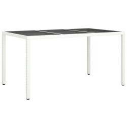 vidaXL Mesa jardín vidrio templado ratán sintético 150x90x75 cm blanco