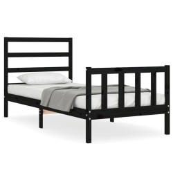 vidaXL Estructura de cama con cabecero madera maciza negro 90x190 cm