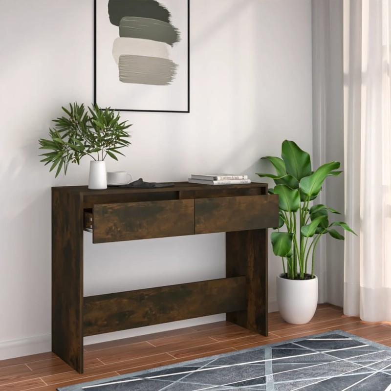 vidaXL Mesa consola madera de ingeniería roble ahumado 100x35x76,5 cm vidaXL Mesa consola madera de ingeniería roble ahumado 100x35x76,5 cm