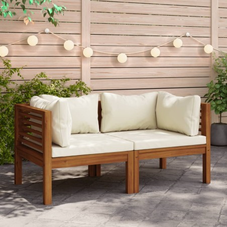 vidaXL Sofás de esquina 2 uds cojines blanco crema madera de acacia