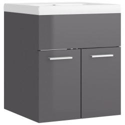 vidaXL Mueble con lavabo madera de ingeniería gris brillante