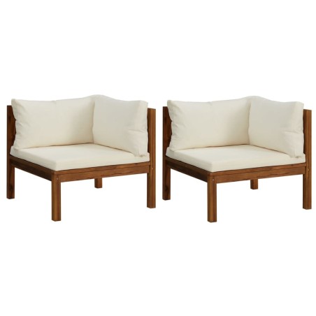 vidaXL Sofás de esquina 2 uds cojines blanco crema madera de acacia