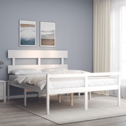 vidaXL Cama matrimonio personas mayores cabecero madera maciza blanco
