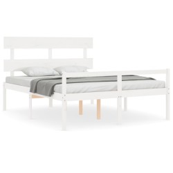 vidaXL Cama matrimonio personas mayores cabecero madera maciza blanco