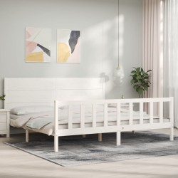 vidaXL Estructura de cama con cabecero madera maciza blanco 200x200 cm