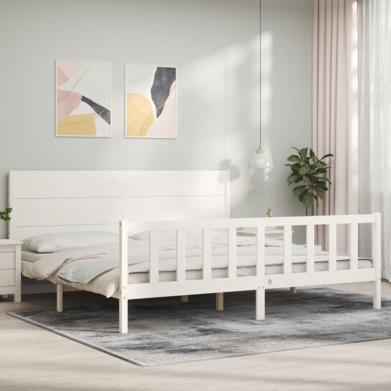 vidaXL Estructura de cama con cabecero madera maciza blanco 200x200 cm vidaXL Estructura de cama con cabecero madera maciza blanco 200x200 cm