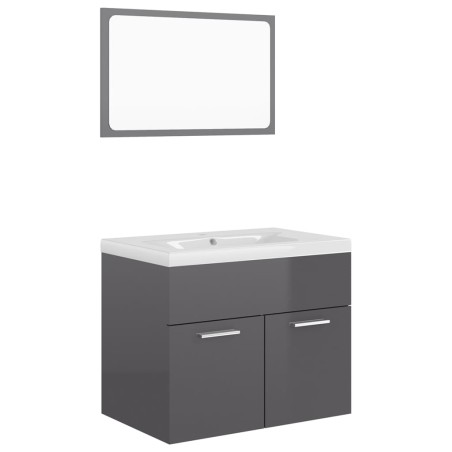 vidaXL Juego de muebles de baño madera de ingeniería gris brillo
