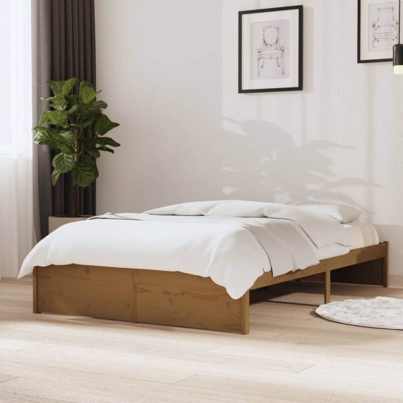 vidaXL Estructura de cama doble madera maciza marrón miel 120x190 cm