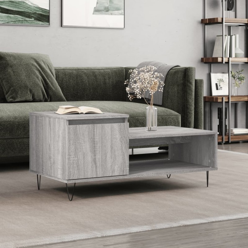 vidaXL Mesa de centro madera contrachapada gris Sonoma 100x50x45 cm vidaXL Mesa de centro madera contrachapada gris Sonoma 100x50x45 cm