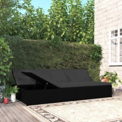 vidaXL Tumbona convertible con cojines de ratán sintético negro