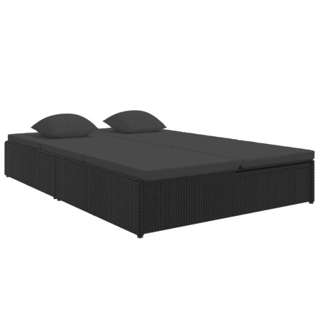 vidaXL Tumbona convertible con cojines de ratán sintético negro