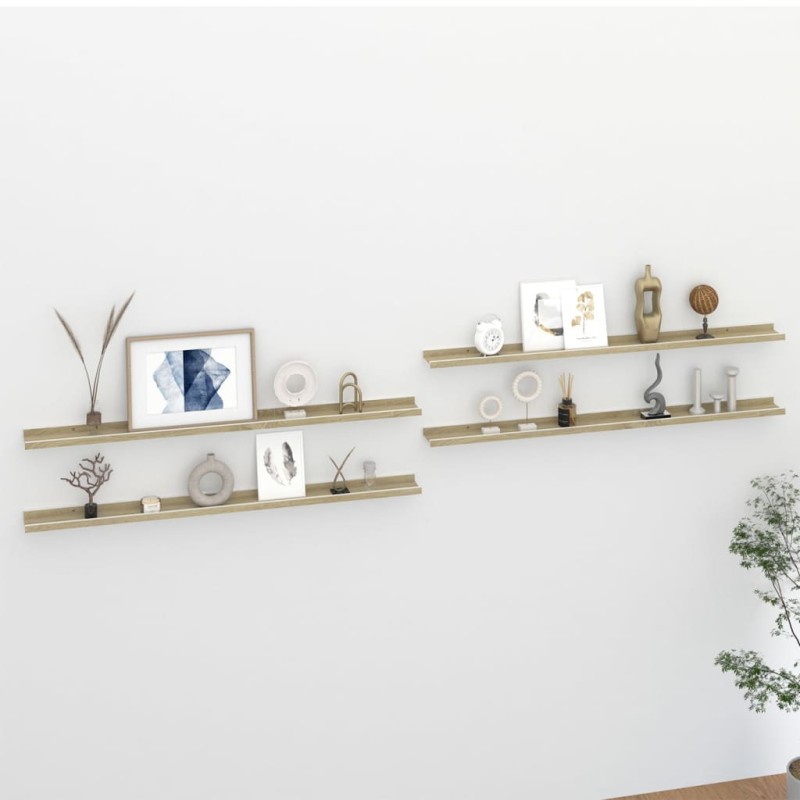 vidaXL Estantes de pared 4 unidades blanco y roble Sonoma 115x9x3 cm vidaXL Estantes de pared 4 unidades blanco y roble Sonoma 115x9x3 cm