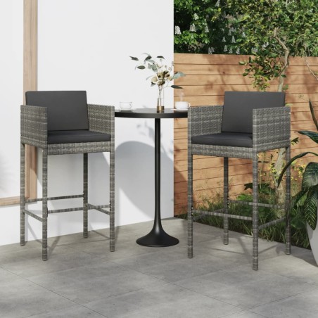 vidaXL Taburetes de cocina con cojines 2 unidades ratán sintético gris