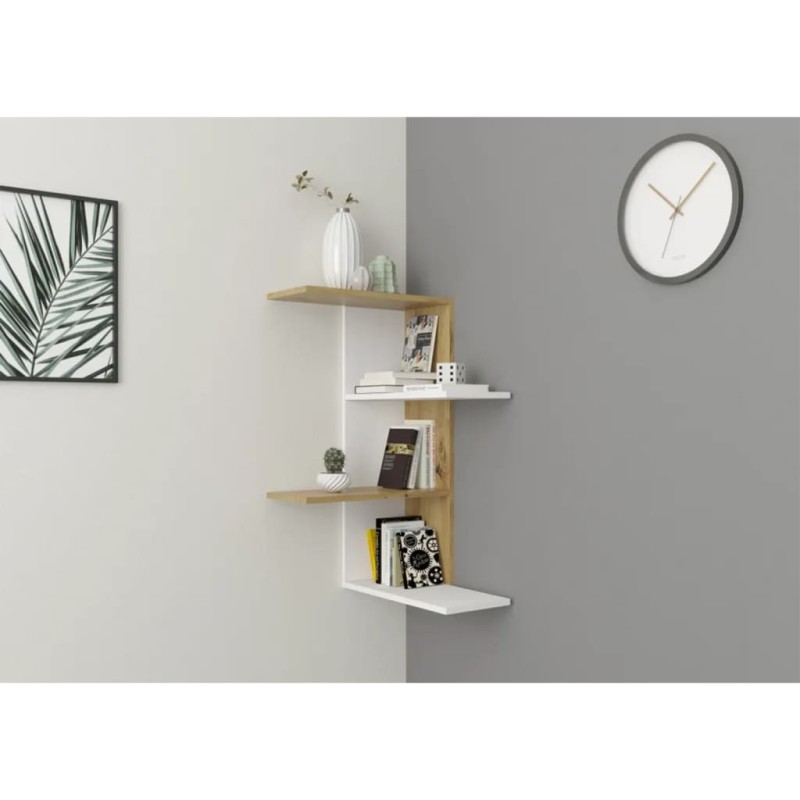 FMD Estantería de pared de esquina color blanco roble artesanal FMD Estantería de pared de esquina color blanco roble artesanal