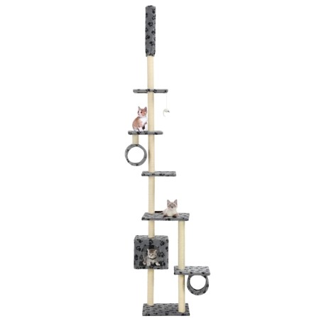 vidaXL Rascador para gatos con poste de sisal huellas gris 260 cm