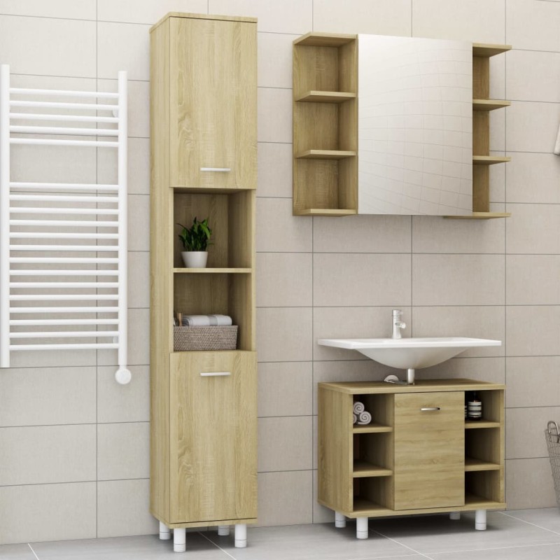vidaXL Juego muebles de baño 3 pzas madera de ingeniería roble Sonoma vidaXL Juego muebles de baño 3 pzas madera de ingeniería roble Sonoma