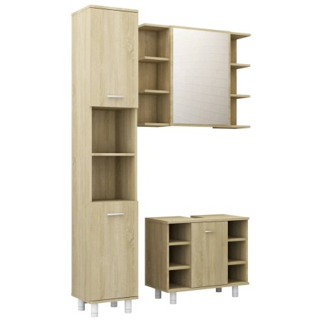 vidaXL Juego muebles de baño 3 pzas madera de ingeniería roble Sonoma