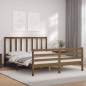 vidaXL Estructura de cama matrimonio con cabecero madera marrón miel vidaXL Estructura de cama matrimonio con cabecero madera marrón miel