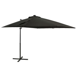 vidaXL Sombrilla voladiza con poste y luces LED negra 250 cm