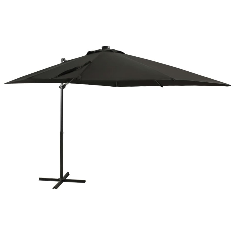 vidaXL Sombrilla voladiza con poste y luces LED negra 250 cm vidaXL Sombrilla voladiza con poste y luces LED negra 250 cm
