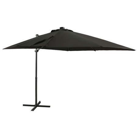 vidaXL Sombrilla voladiza con poste y luces LED negra 250 cm