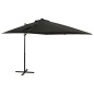 vidaXL Sombrilla voladiza con poste y luces LED negra 250 cm vidaXL Sombrilla voladiza con poste y luces LED negra 250 cm