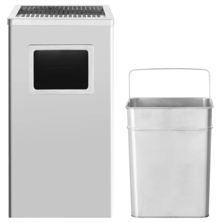 vidaXL Papelera con cenicero de acero inoxidable 45 L