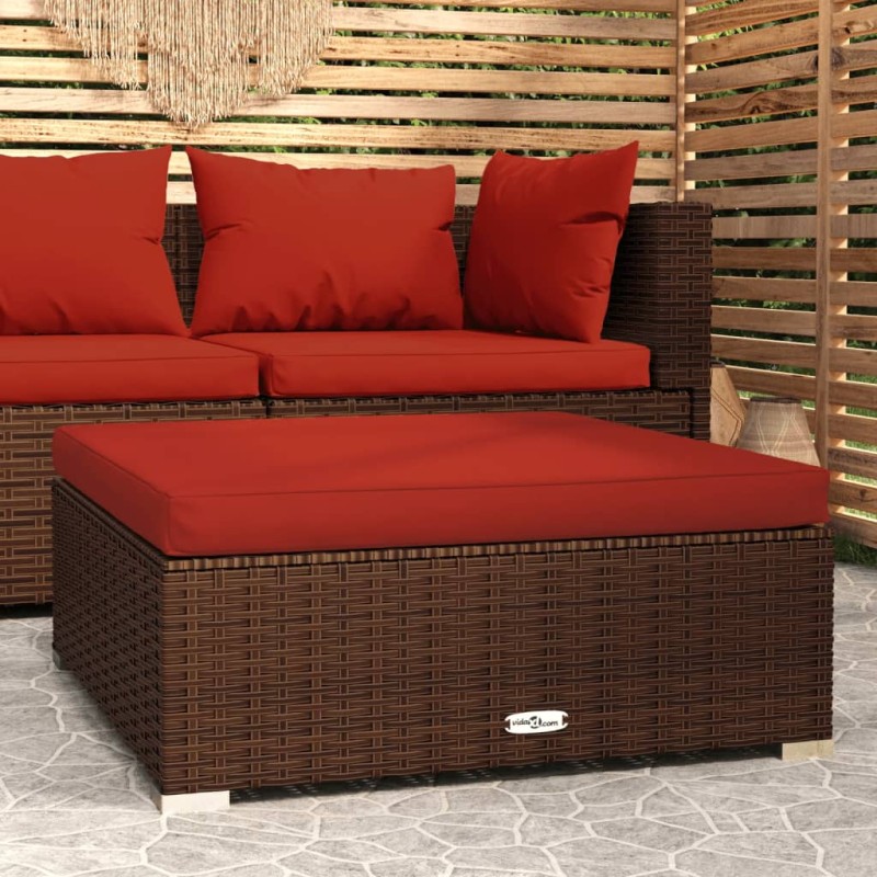 vidaXL Reposapiés de jardín y cojín ratán sintético marrón 70x70x30 cm vidaXL Reposapiés de jardín y cojín ratán sintético marrón 70x70x30 cm