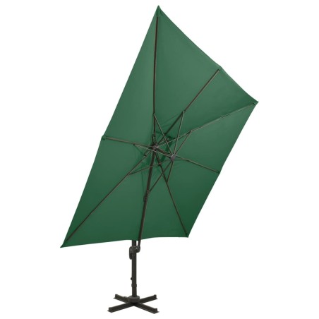 vidaXL Sombrilla voladiza con doble techo verde 300x300 cm