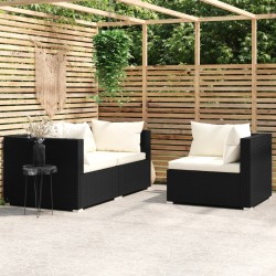 vidaXL Set de muebles de jardín 3 pzas y cojines ratán sintético negro