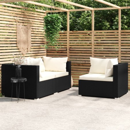 vidaXL Set de muebles de jardín 3 pzas y cojines ratán sintético negro
