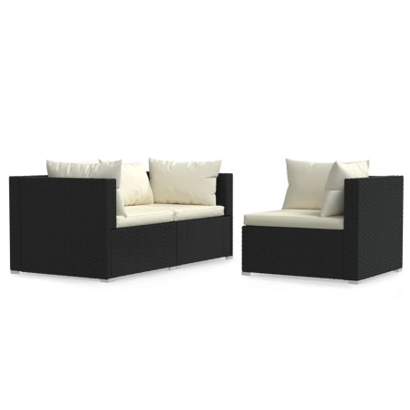 vidaXL Set de muebles de jardín 3 pzas y cojines ratán sintético negro