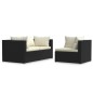 vidaXL Set de muebles de jardín 3 pzas y cojines ratán sintético negro vidaXL Set de muebles de jardín 3 pzas y cojines ratán sintético negro